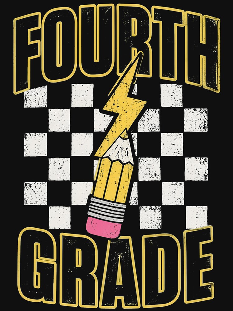 Fourth Grade Lighting Bolt Pencil Retro 4th Grade Teacher by OlakunleOloroz