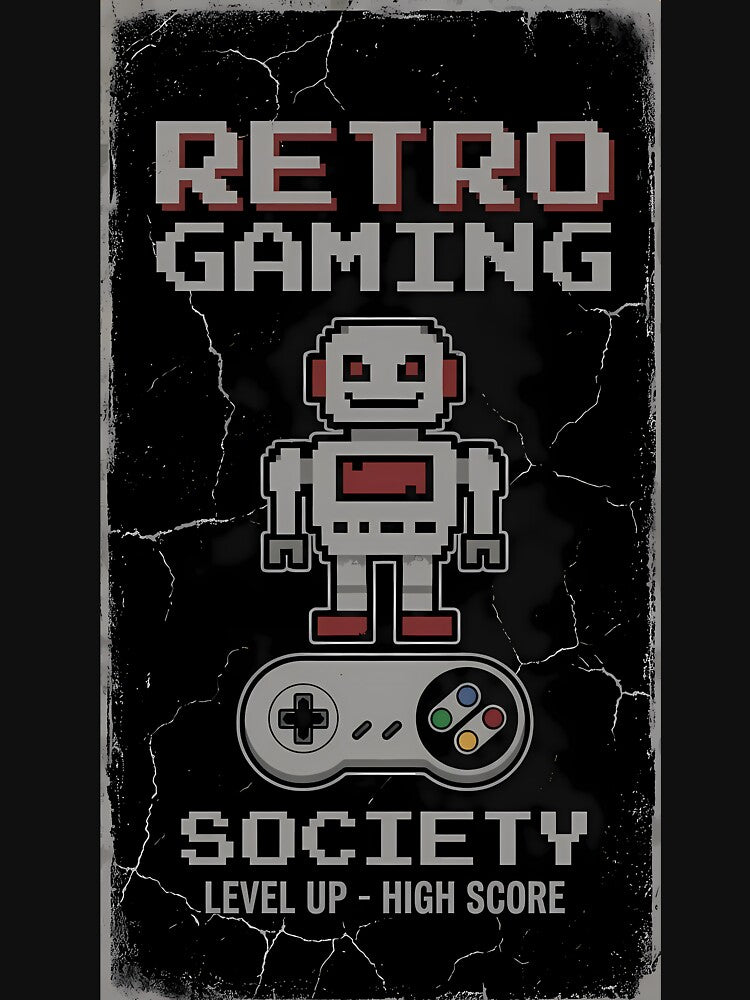 Retro Gaming Society | Pixel Robot & Classic Controller Vintage Gamer Design by RogueWeave