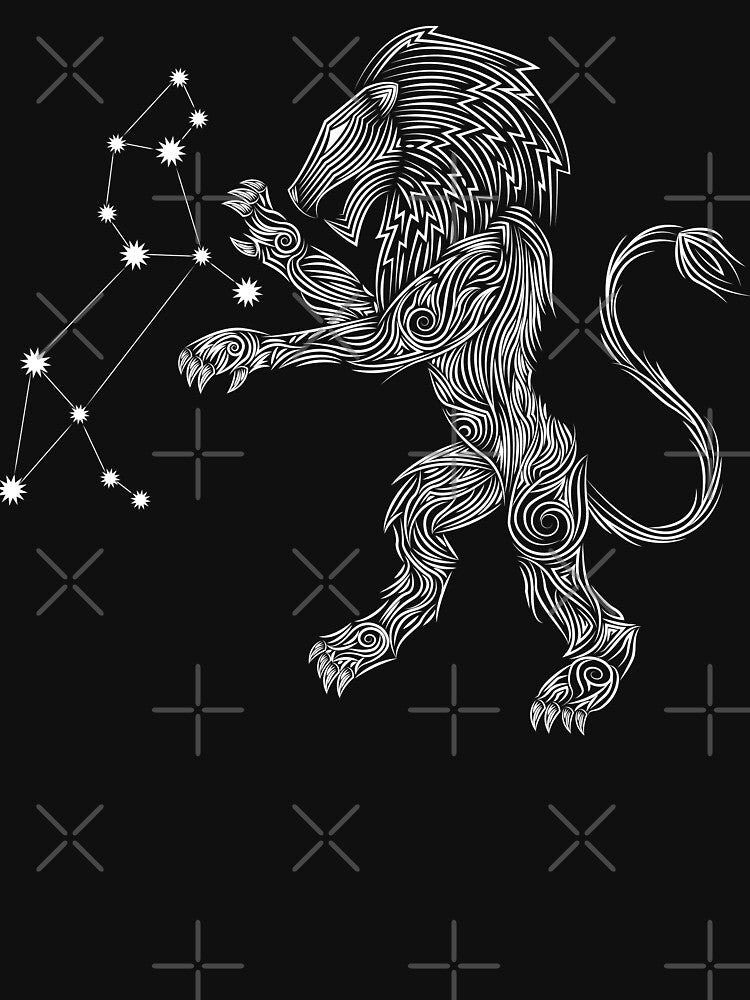 Leo Zodiac Constellation White Geometric Line Art by JAMerArc