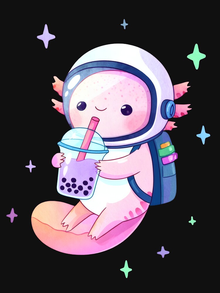 Astronaut Axolotl with Boba Tea | Cute Pastel Space Art by Ombrya