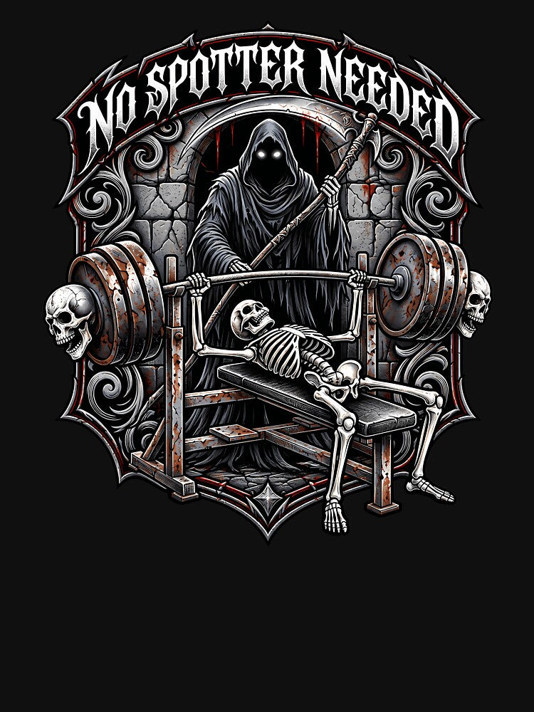 NO SPOTTER NEEDED - Heavy Metal Gothic Bench Press Skull Reaper by Dark Iron Apparel