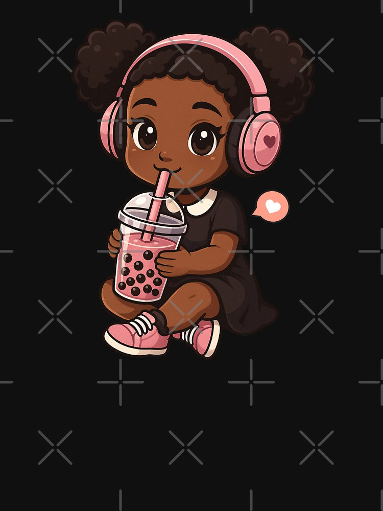 Cute Black Girl Boba Tea Lover Kawaii Goth Boys Girls Kids by rafaeltto