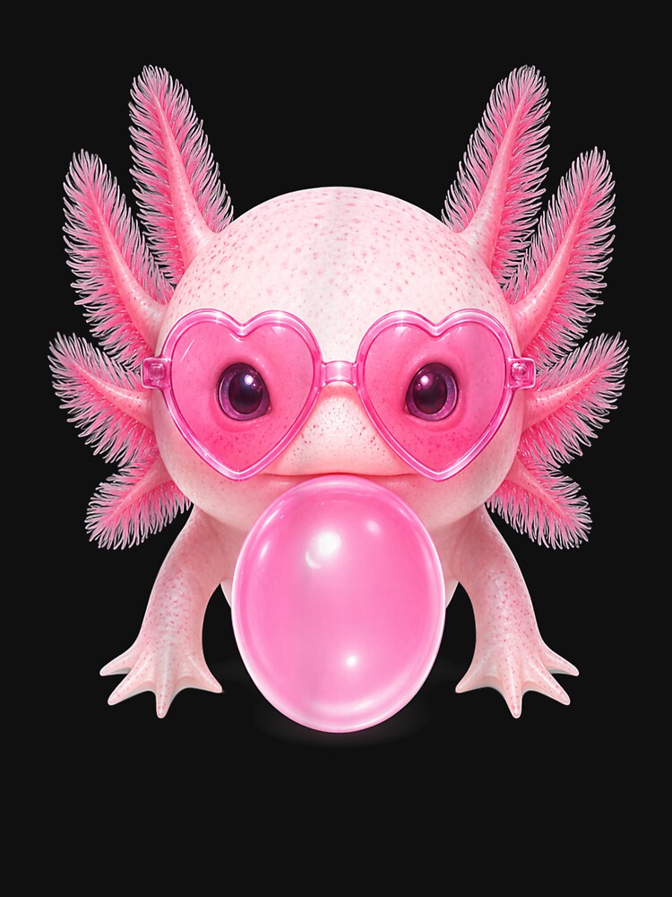 Cute Pink Axolotl Bubblegum Y2K Heart Sunglasses Kawaii Graphic by mari-kayden