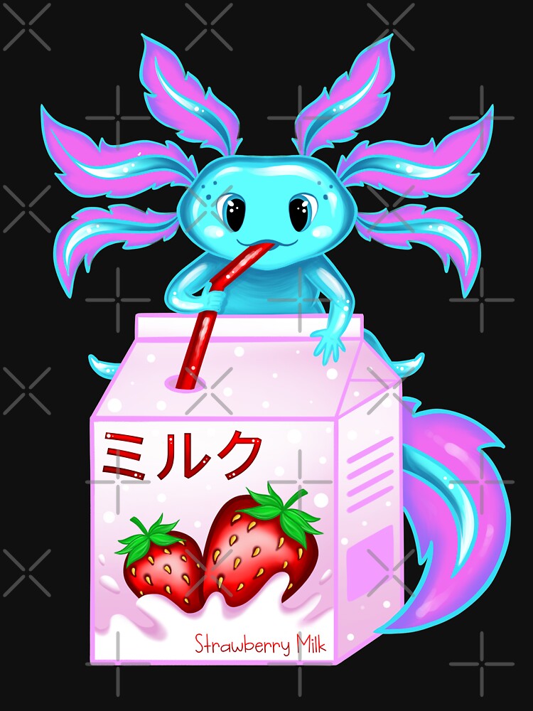 Kawaii Axolotl Strawberry Milk Shake Cute Japanese by ZNOVANNA
