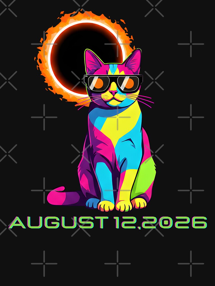 Spain Total Solar Eclipse 2026 Colorful Cat Astronomy Celebration by ArtByKatti