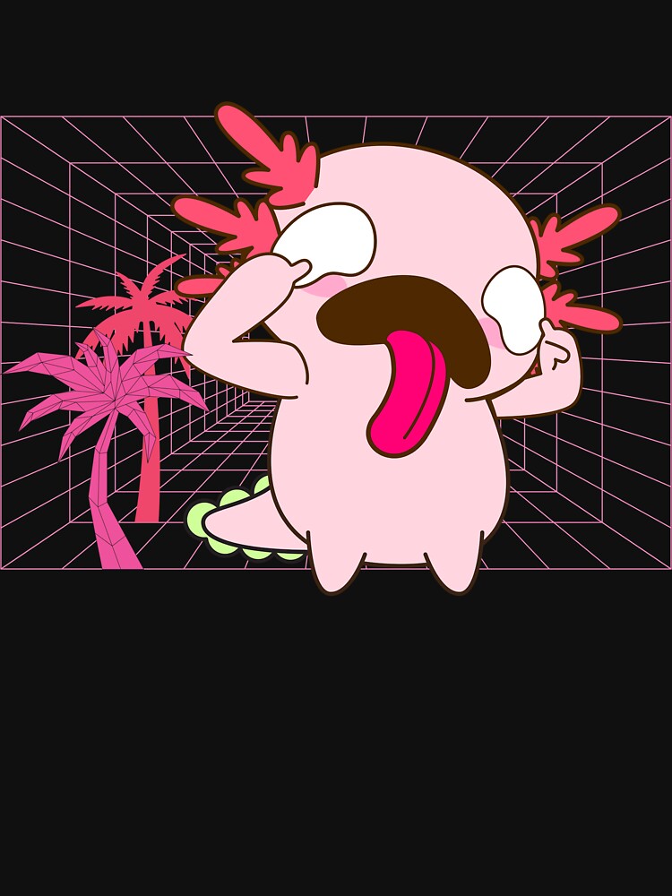 Yami Kawaii Axolotl with Palm Trees and Grid  | Funny Weirdcore Kidcore Dreamcore by AsinusAS
