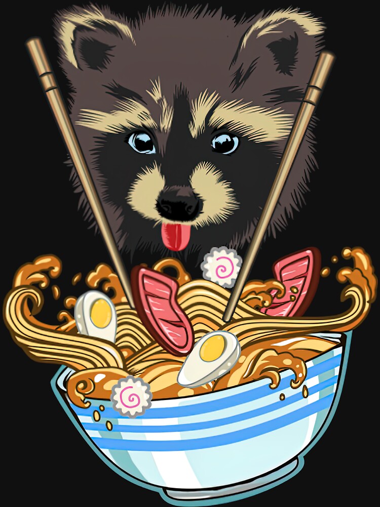 Raccoon Loves Noodles by JeannetteFlower