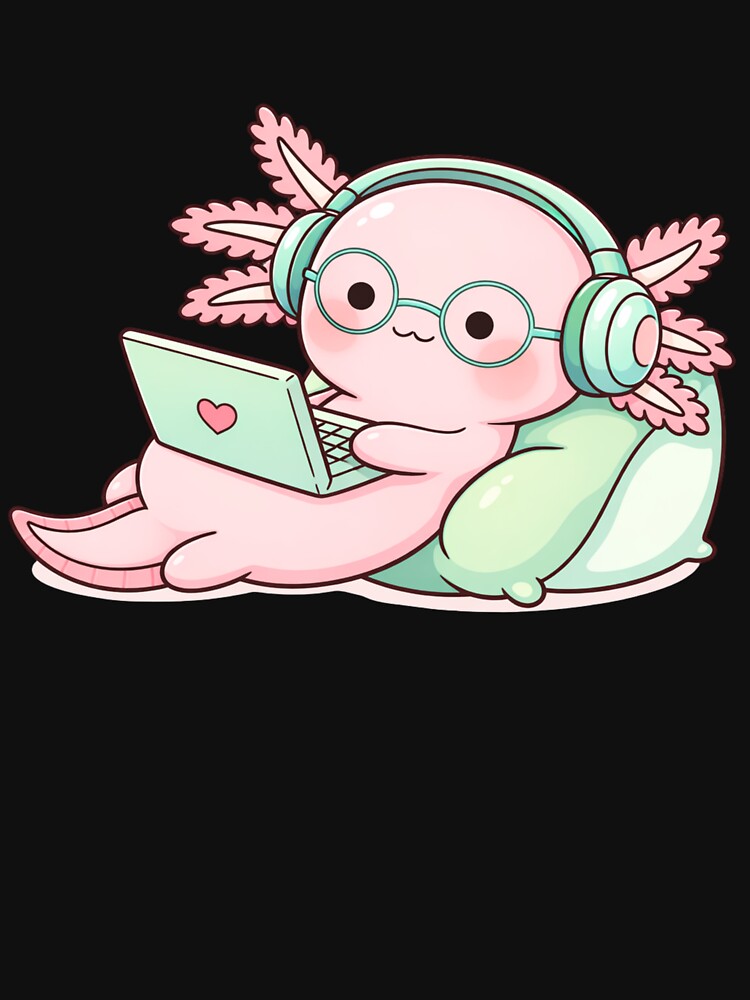 Cozy Study Axolotl – Cute Kawaii Axolotl Studying with Laptop Chibi Art by ColorSplash123