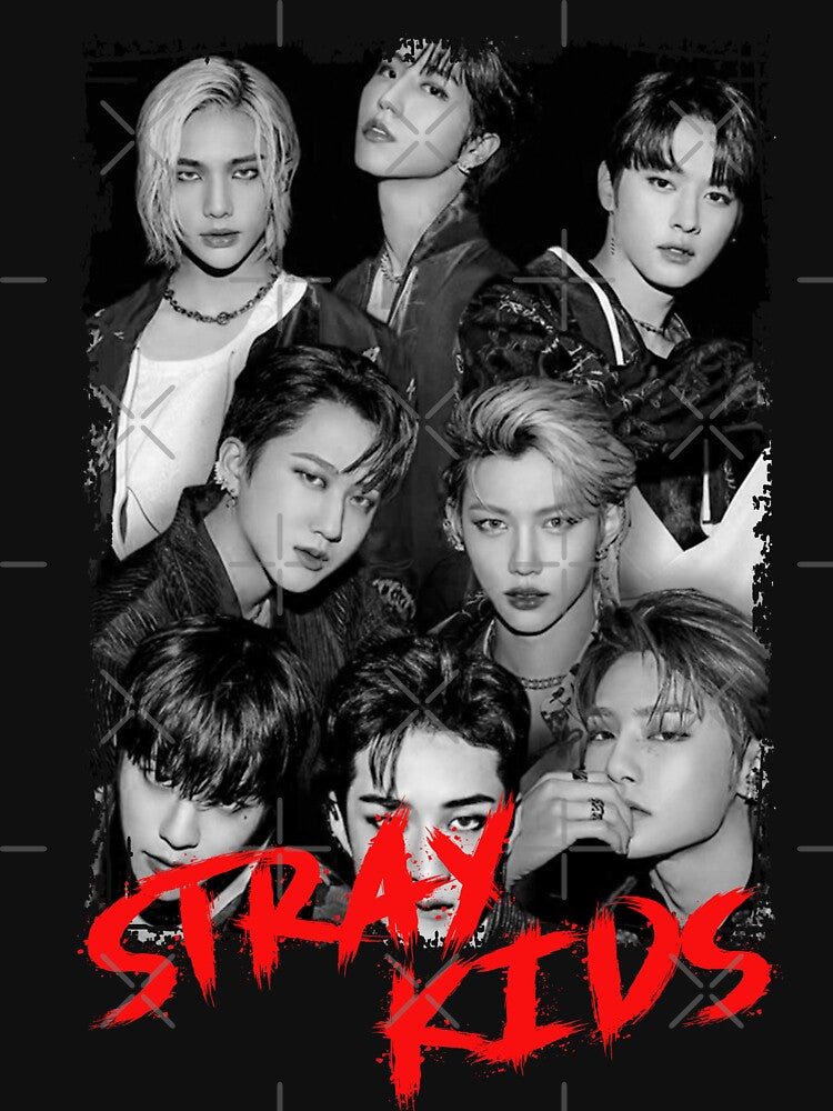 Stray Kids Kpop Group Members black and white Korean Kpop RGB Color Design by Piosenka Art