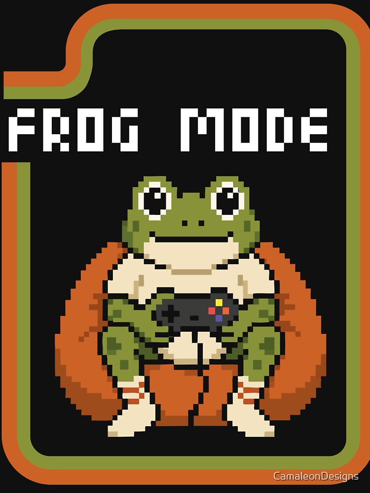 Frog Mode Retro Pixel Art Gamer Frog dark by CamaleonDesigns