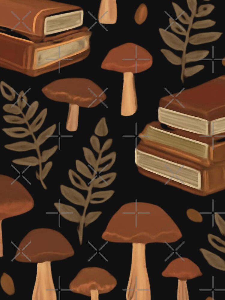 Dark Academia Books And Mushrooms Pattern by bvdesignart