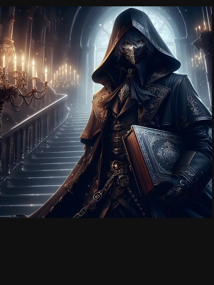 The Veiled Oracle: A Mysterious Hooded Figure holding an Ancient Grimoire in a Gothic Castle Hall by MouradStudio