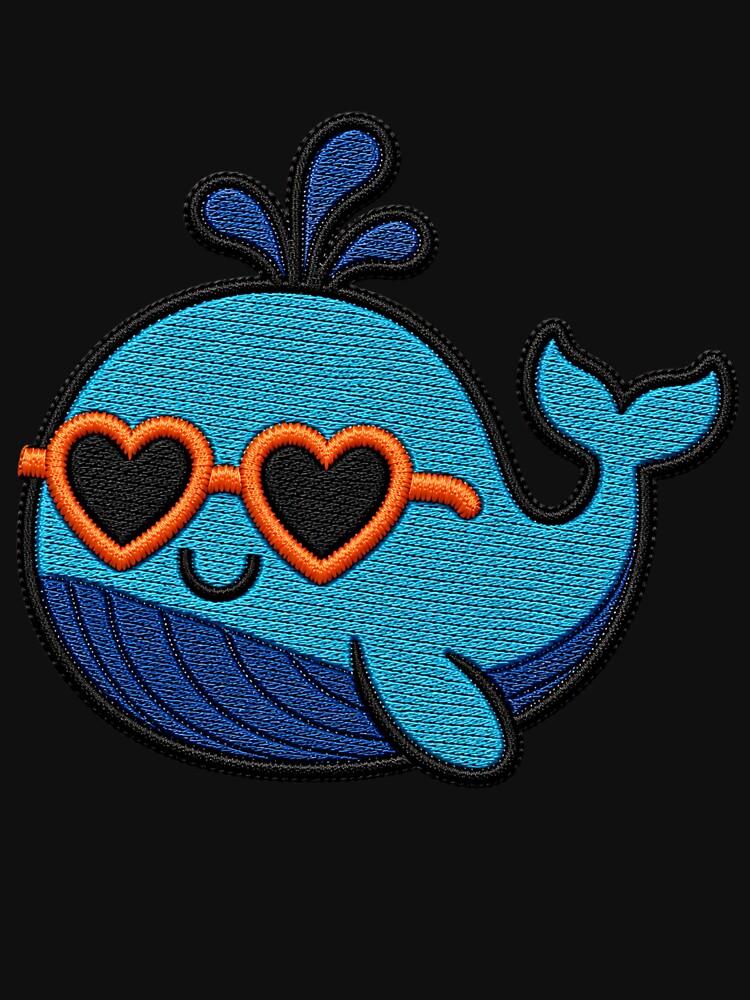 Happy Whale Embroidery Patch | Kawaii Whale with Heart Sunglasses by ColorSplash123