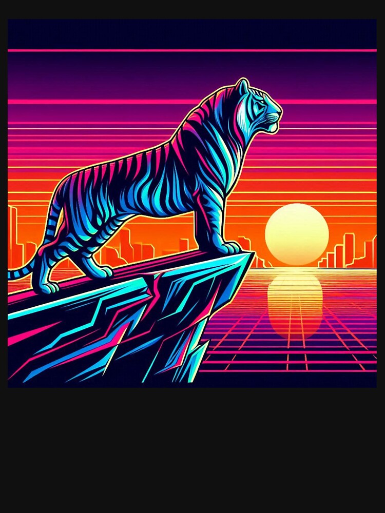 Synthwave Tiger – Neon Majesty at Sunset by Dogandesighn