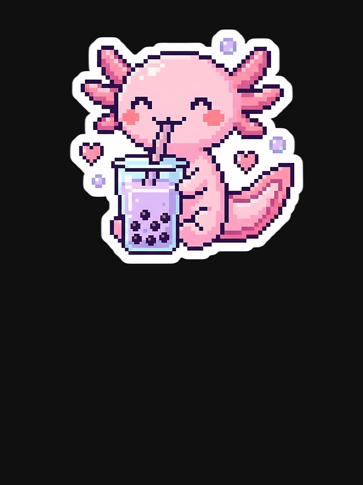 Cute Kawaii Pixel Art Pink Axolotl Boba Tea by PixelAlchemyHQ