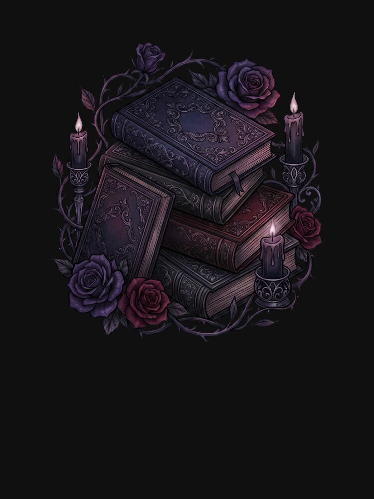 Vintage Dark Academia Books and Candles - Gothic Aesthetic Floral by KubbyArt