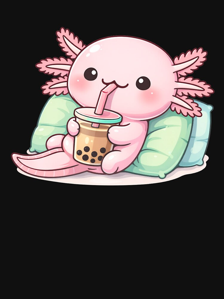 Bubble Tea Lounge Axolotl – Cute Kawaii Axolotl Relaxing Chibi Anime Art by ColorSplash123