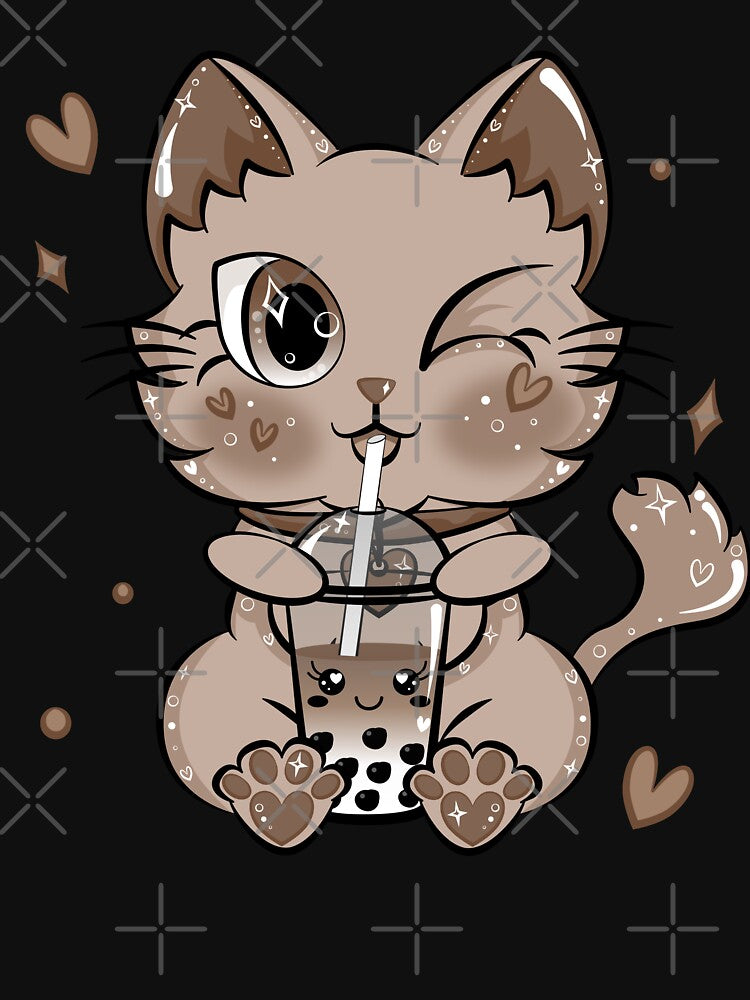Boba Tea Cat Cute Bubble Kawaii Caramel Tapioca by ZNOVANNA