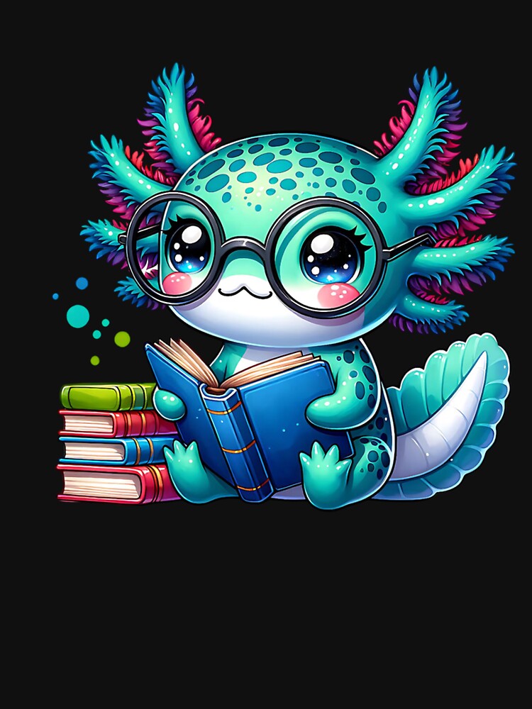 Cute Iridescent Axolotl Reading Book Kawaii Aesthetic by HilpertChelsey