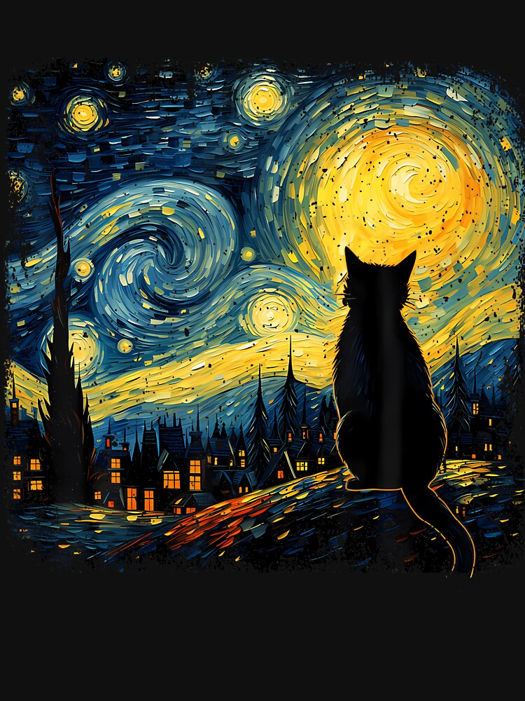 Cat Starry Night Van Gogh Cat For Cat Lover Cat Mom Cat Dad by SteveAllentc