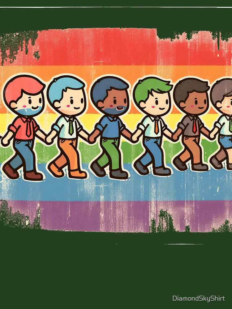 Retro LGBTQ+ Unity Design | Cute Rainbow Friends Pride Art | Inclusive Diversity Sticker, Shirt & Poster by DiamondSkyShirt