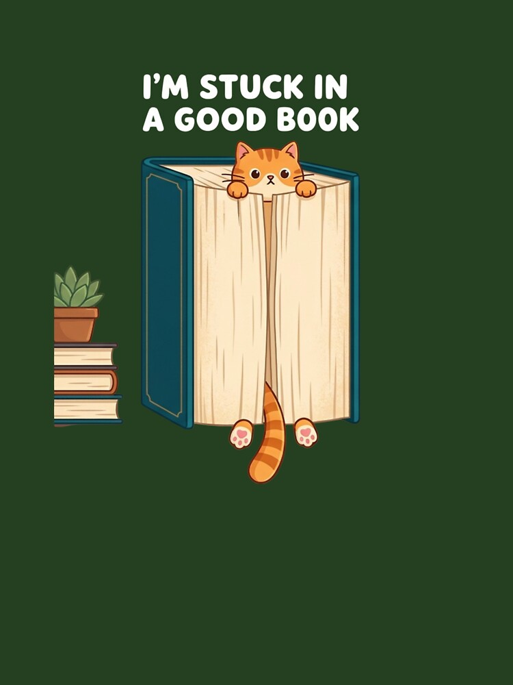 Funny Cat Bookmark Stuck in a Good Book Cartoon Sticker by sanorastyle