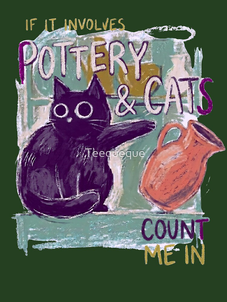 Pottery and Cats Painted Cat Pushing Pot by Teequeque