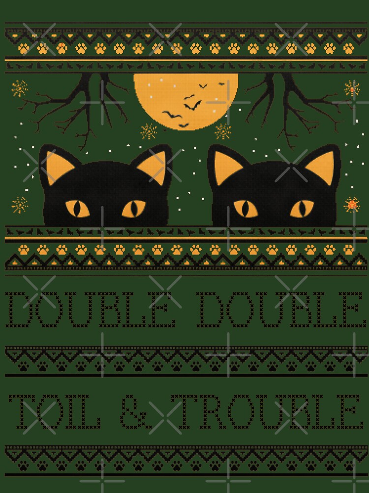 Double Trouble Black Cat Halloween Ugly Sweater Design by Volt Junkies