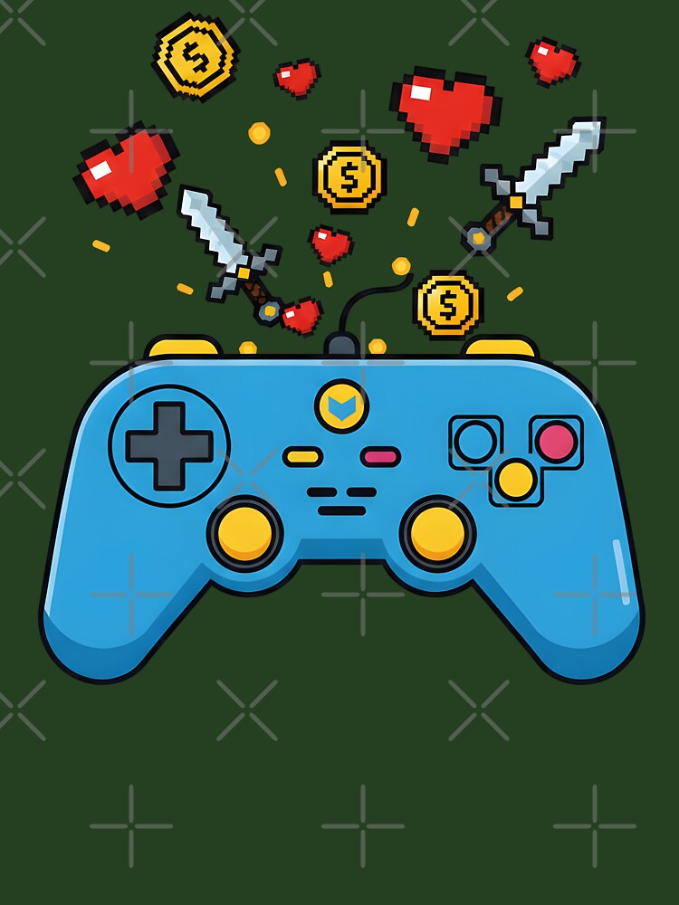 Retro Video Game Controller Pixel Art Gaming Adventure Level Up by DrawHandArt