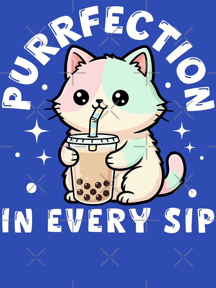 Purrfection In Every Sip Kawaii Cat Drinking Boba Tea by legendaryskins