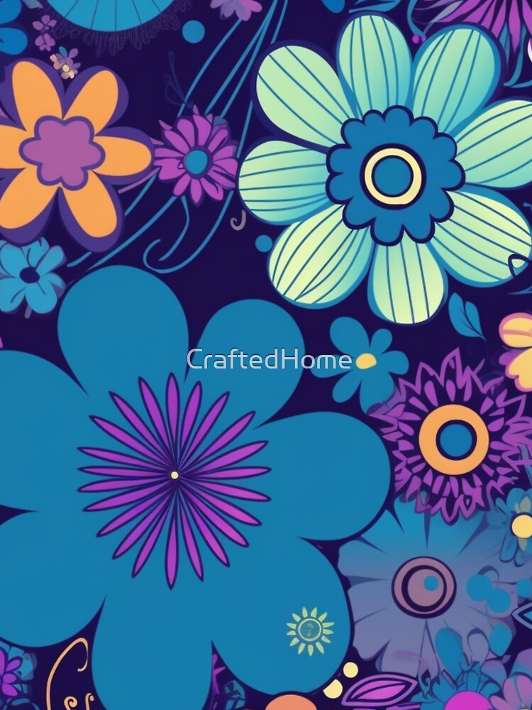 70s Hippy Flowers in Blue, Purple and Peach by CraftedHome