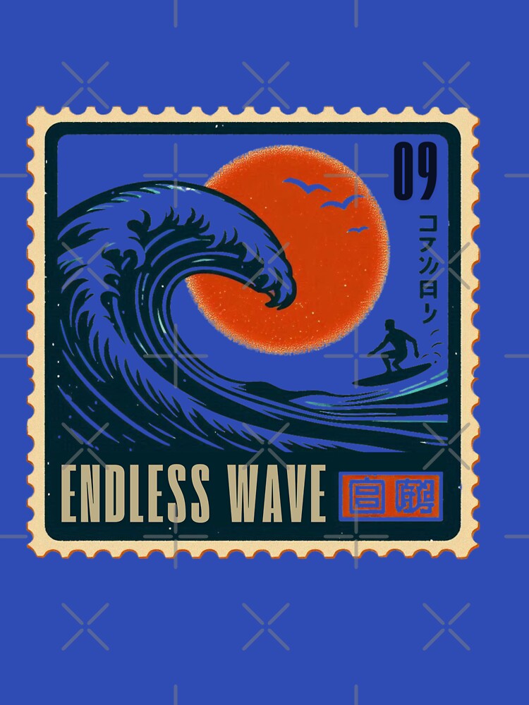 Endless Wave Surfing Retro Postage Stamp Japanese Vintage Ocean Aesthetic Design by No1RetroStamps