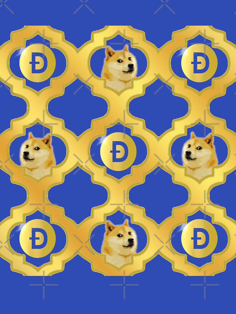 Royal Blue Doge Coin Pattern - Imperial Gold Shiba Inu Crypto Art by Art-PraveenRai