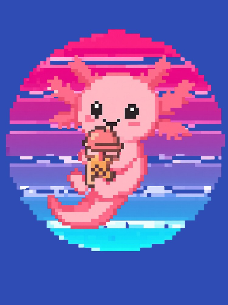 Axolotl Drinking Bubble Tea Pixel Art by MTDesignLab