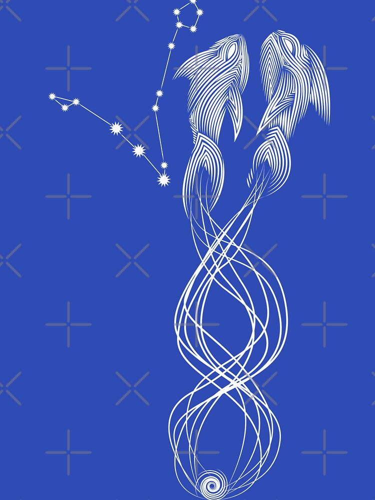 Pisces Zodiac Constellation White Minimalist Line Art by JAMerArc