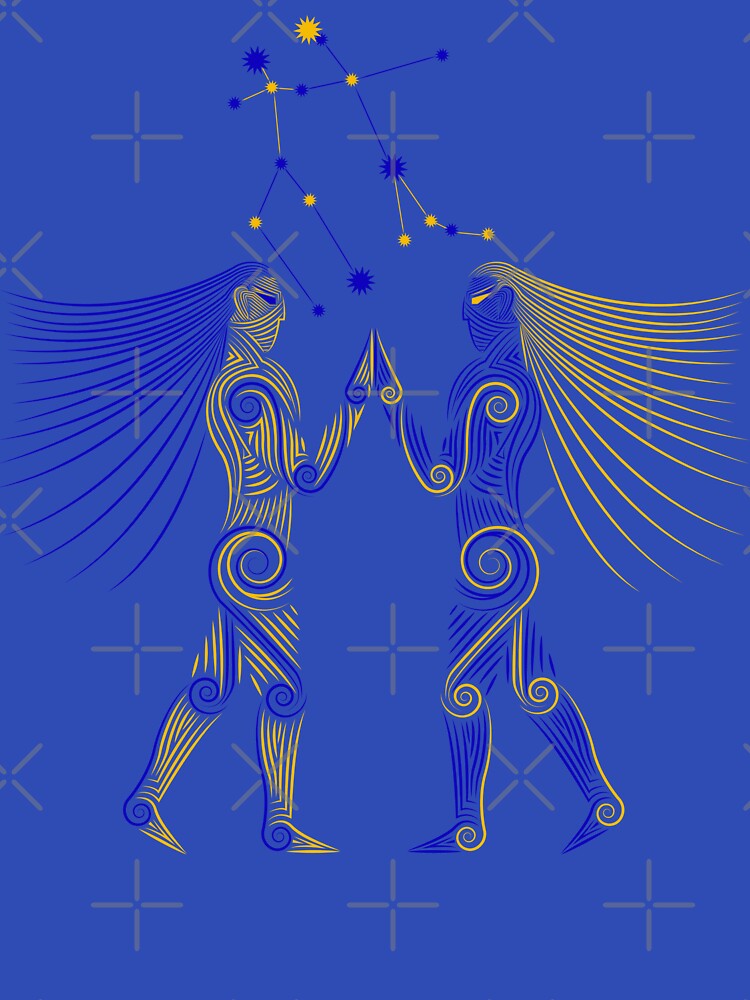 Gemini Zodiac Constellation Blue Yellow Minimalist Design by JAMerArc