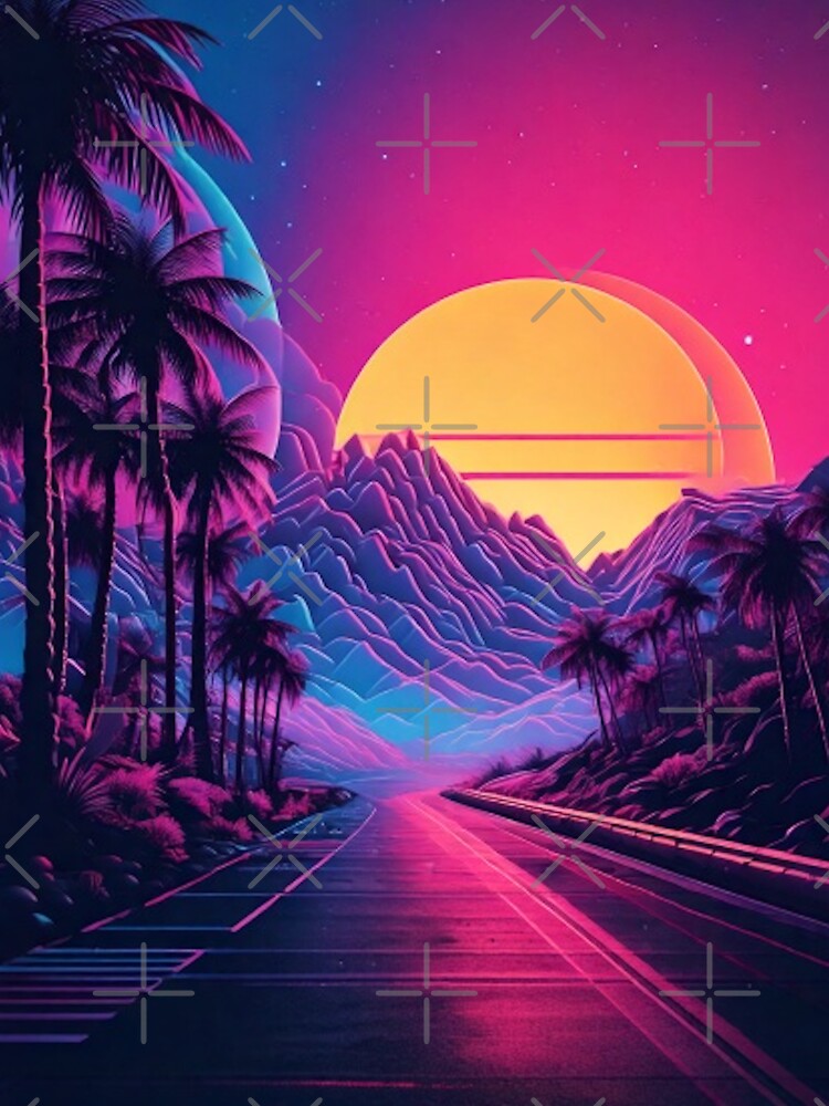 Vaporwave Dreamscape – Retro Sunset Neon Landscape by CattlettArt