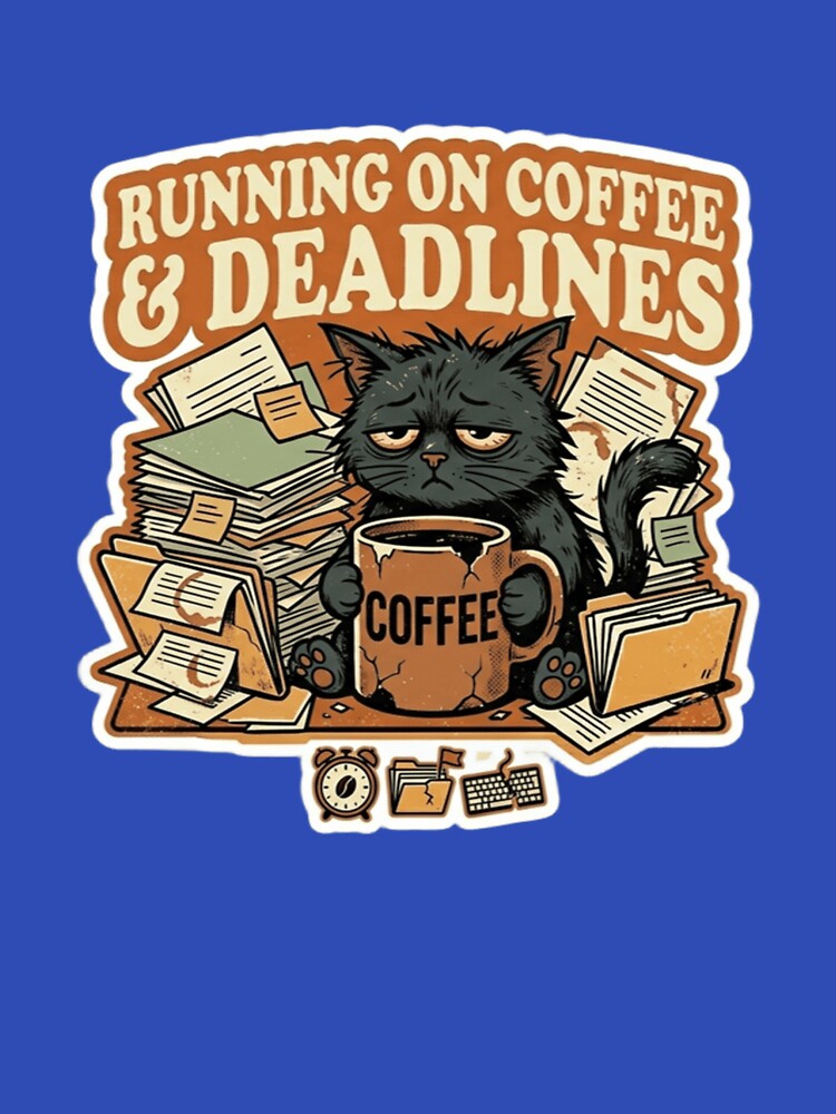 Running On Coffee & Deadlines Cat – Funny Corporate Humor by Dada-arts
