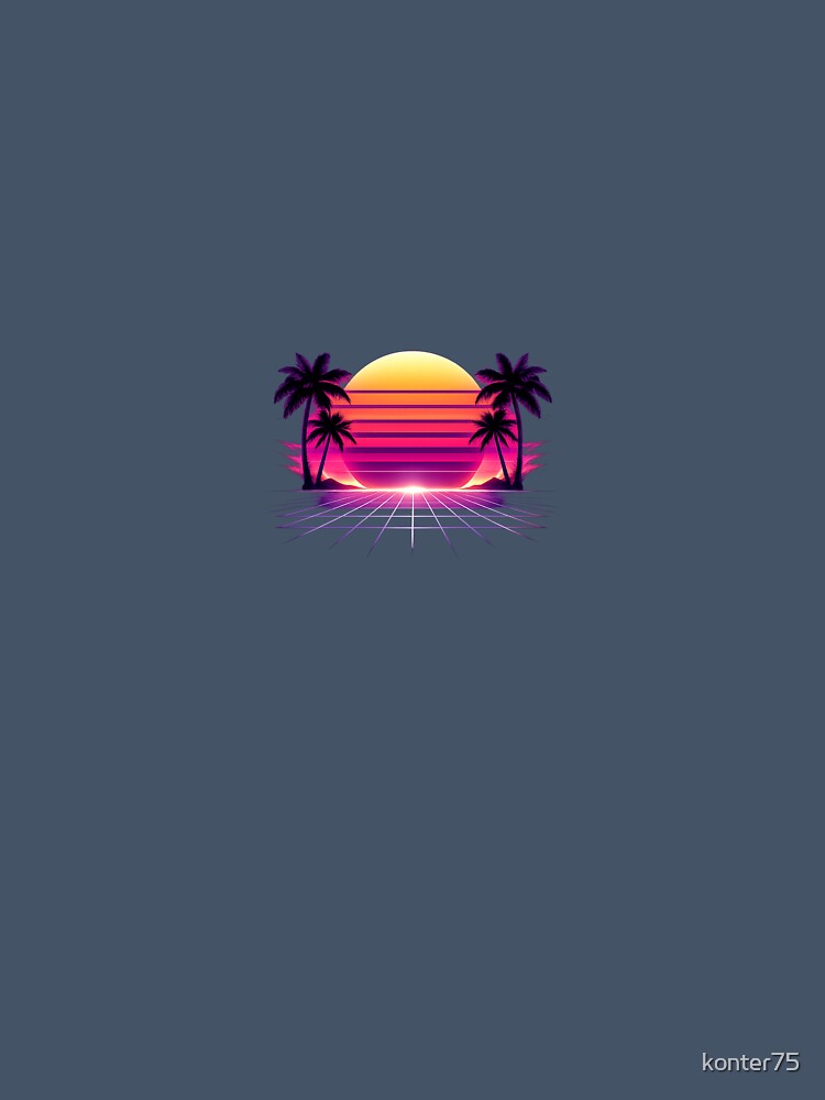 Retro Synthwave Sunrise – 80s neon palm tree design by konter75