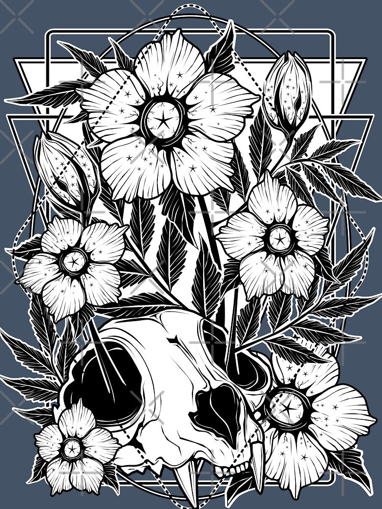 Cat skull and pretty flowers by vonKowen
