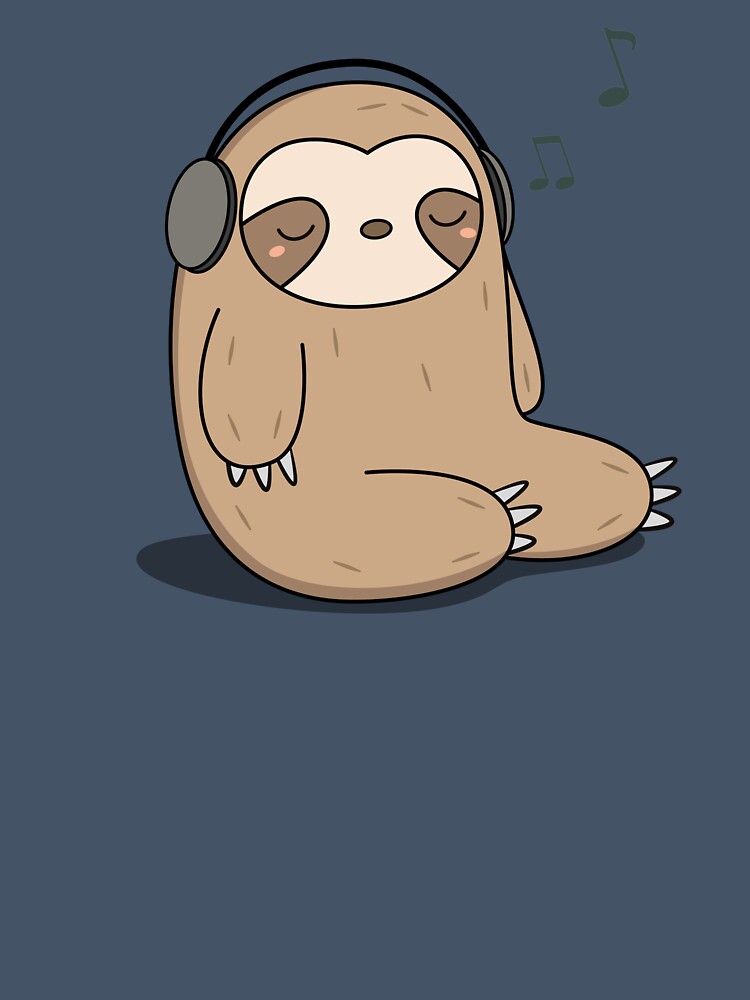 Kawaii Cute Sloth Listening To Music by wordsberry
