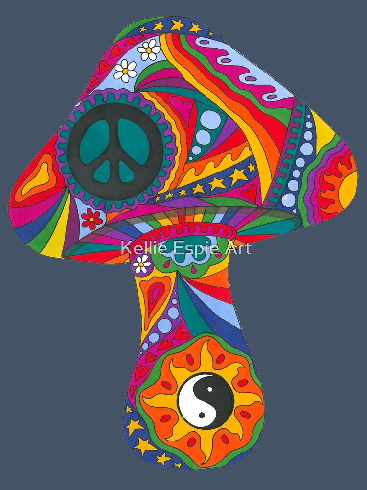 Psychedelic Mushroom Art Lilac– Retro Hippie Rainbow Groovy Peace Design by Kellie Espie Art