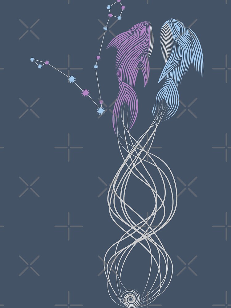 Pisces Zodiac Constellation Blue Lilac Minimalist Line Art by JAMerArc