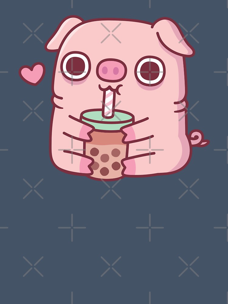 Cute Chubby Piggy Loves Drinking Bubble Tea by rustydoodle