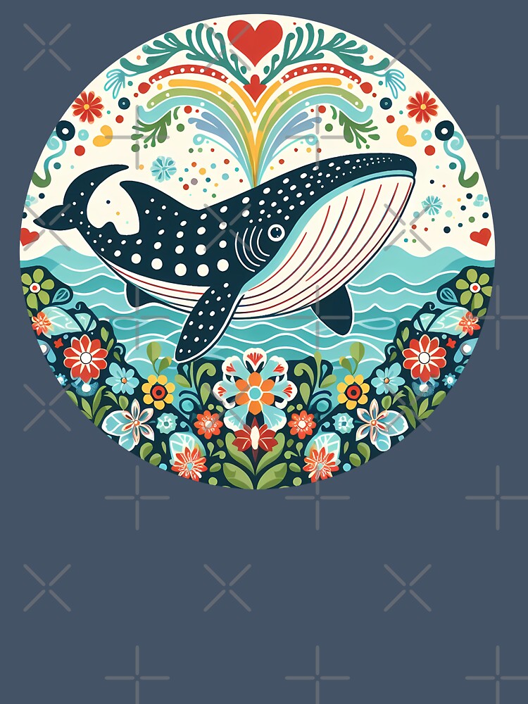 Whale Shark with Ocean Flora Love Heart – Hope for Wildlife Scandinavian Folk Art by heidiannemorris © by FOLK ART FUSION by heidiannemorris