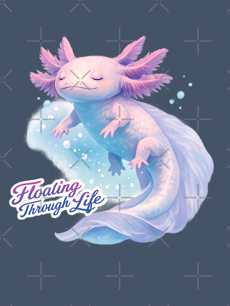 Floating Through Life Axolotl, Dreamy LoFi Axolotl Art, Cute Aquatic Relaxed Salamander by aquaterralife