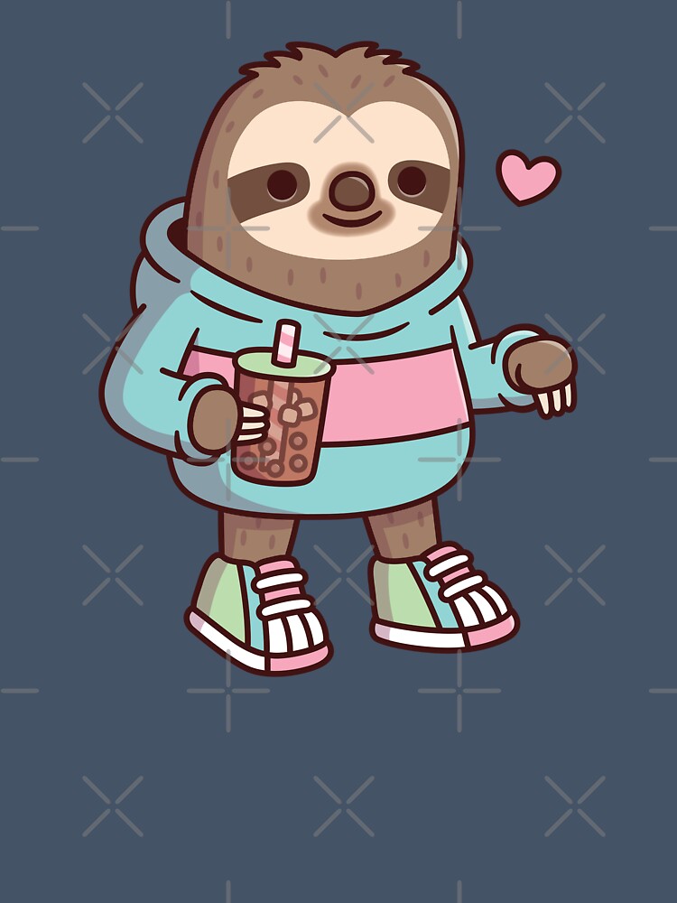 Cute Sloth In Hoodie And Sneakers With Bubble Tea by rustydoodle