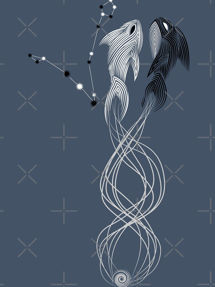 Pisces Zodiac Constellation Black White Minimalist Line Art by JAMerArc