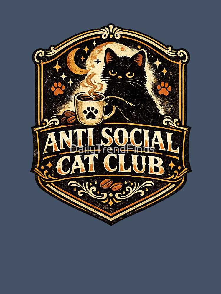 Anti Social Cat Club Vintage Retro Black Cat Design by DailyTrendFinds