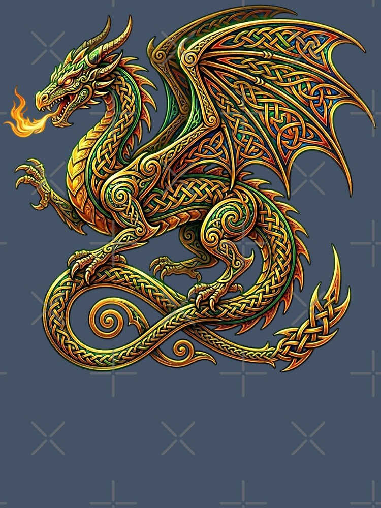 Celtic Dragon Emerald Gold Fire Walking Pose Art by Johan Proud Blade